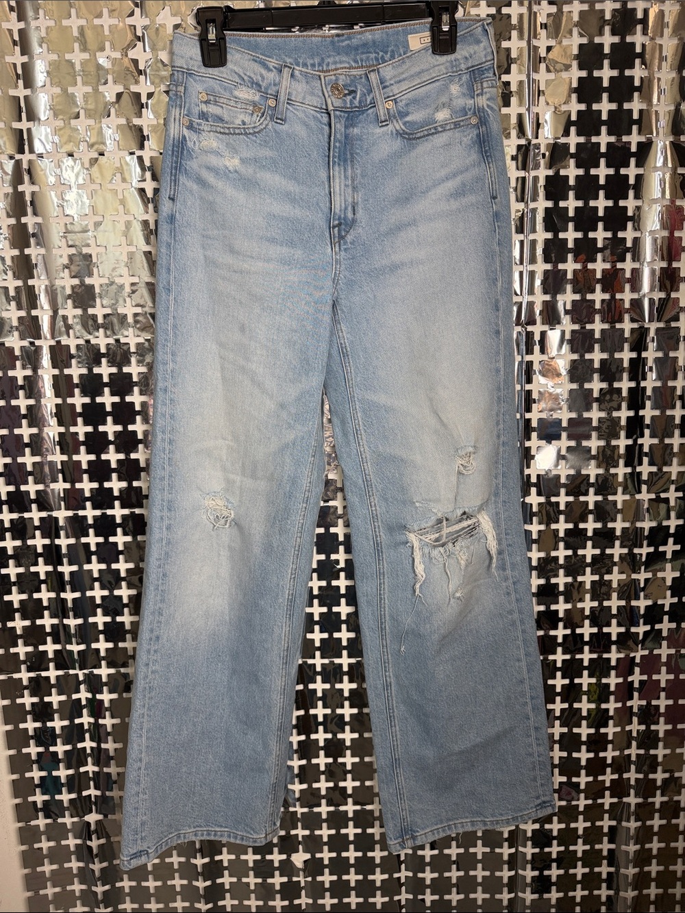 AYR Light Blue Distressed Wide-Leg Jeans